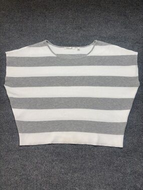 Cyrus Cap Sleeve Knit Sweater Large Gray White Stripe Lightweight Summer